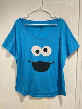 🍪 Sesame Street Cookie Monster Big Face Tee 2XL Sparkly Eyes 💙
